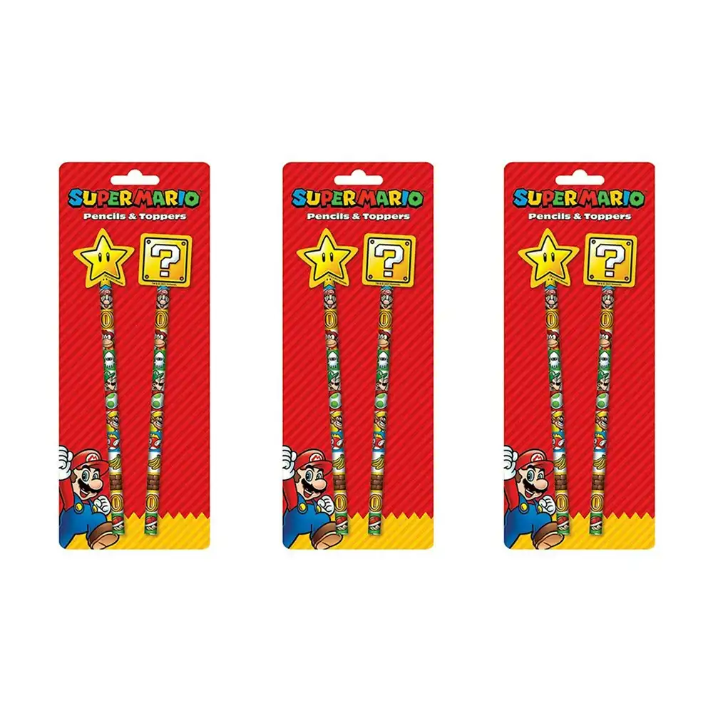 6pc Super Mario Brothers Video Game Themed Pencil Set Star and Question Block