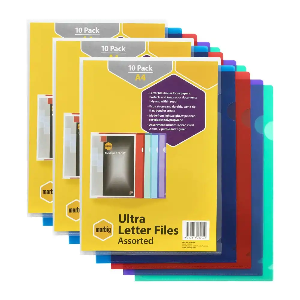 30pc Marbig PP Ultra Letter File A4 Document Paper/Stationery Folder Assorted