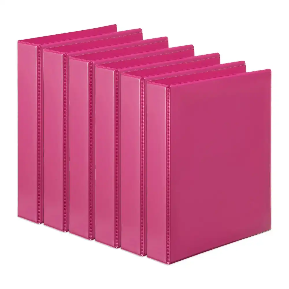 6x Marbig PP Clearview 2 D-Ring 25mm A4 Insert Binder File Paper Organiser Pink