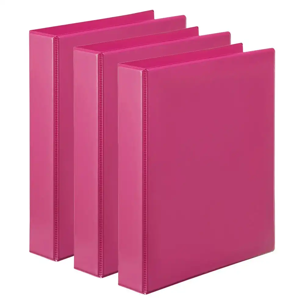 3x Marbig PP Clearview 4 D-Ring 50mm A4 Insert Binder File Paper Organiser Pink