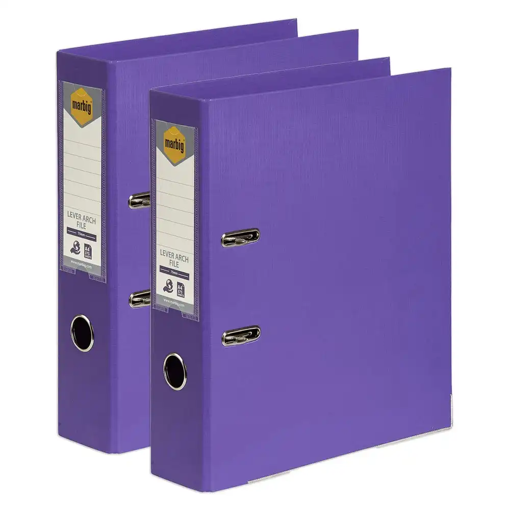 2x Marbig PE Lever Arch File Folder A4 Document Filing Organiser Holder Purple