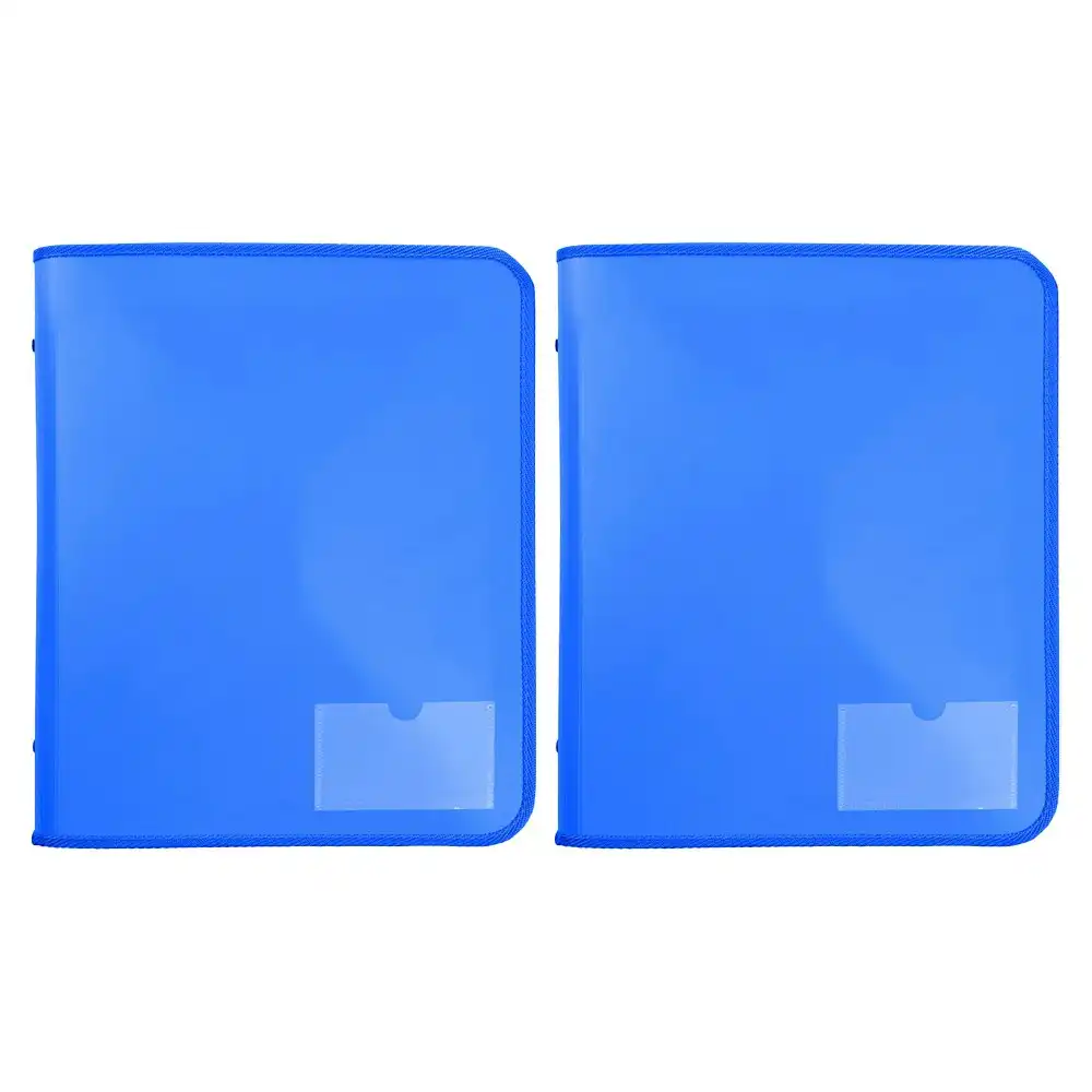 2x Marbig 2 D-Ring A4 Zipper Binder 25mm w/ Tech Case File Document Holder Blue