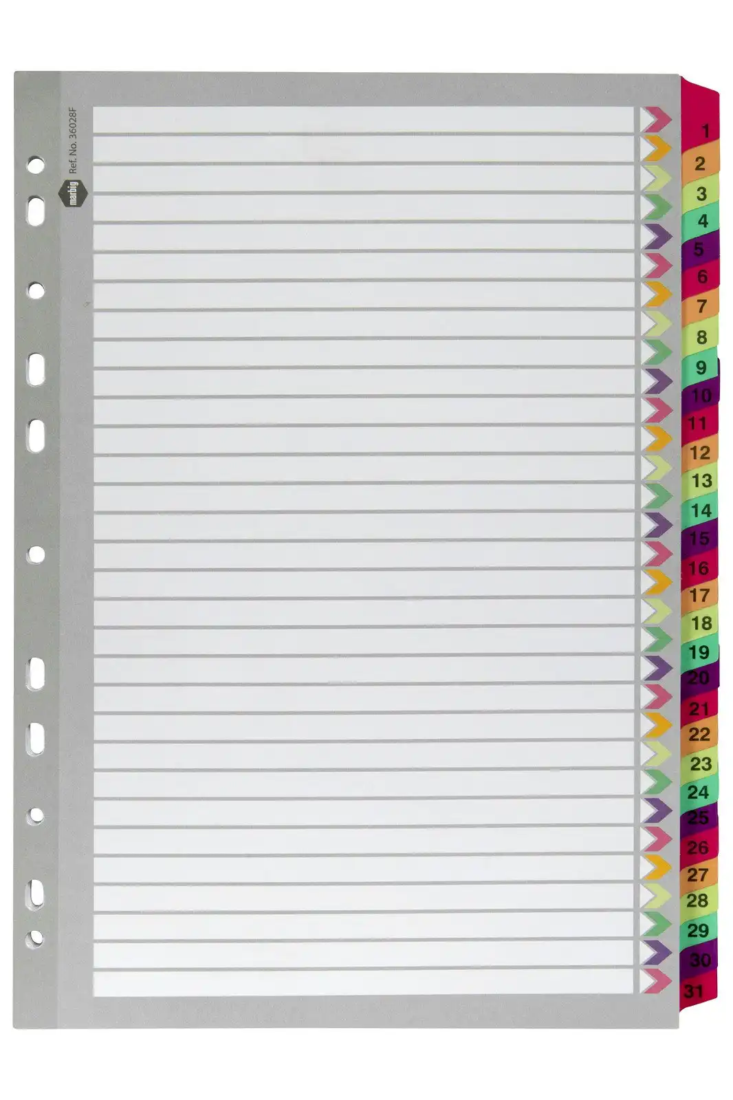 Marbig 1-31 Tab Fluoro A4 Ring Binder Plastic Divider Indices/Page Organiser