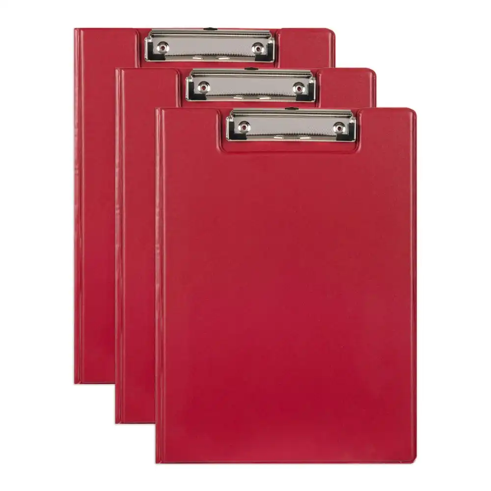 3x Marbig PP Clipfolder A4 File Organiser Folder w/ Clip Document Clipboard Red