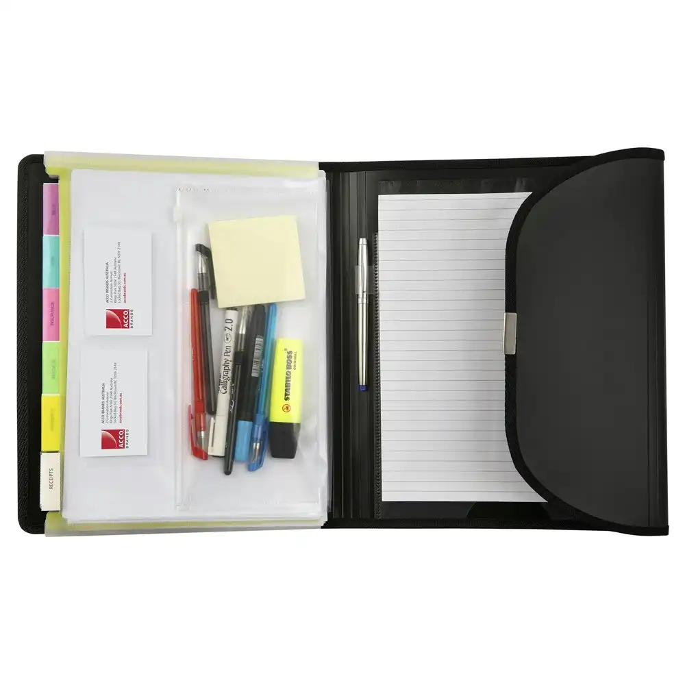 Marbig Pro PP A4 Compendium 6-Pocket Organiser w/ Notepad/Pen Holder Black