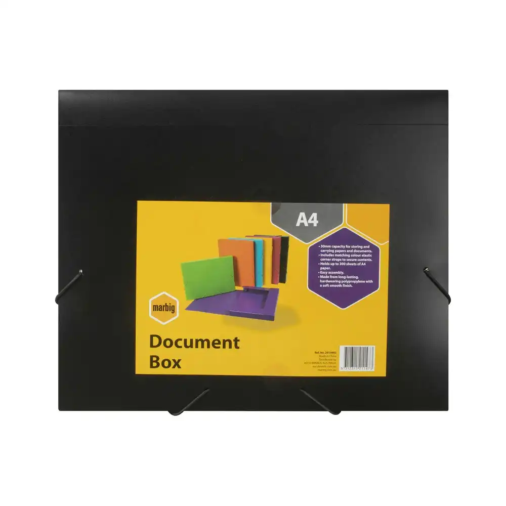 Marbig A4 Sheet Document Box Storage Office Filing Holder Paper Organiser BLK
