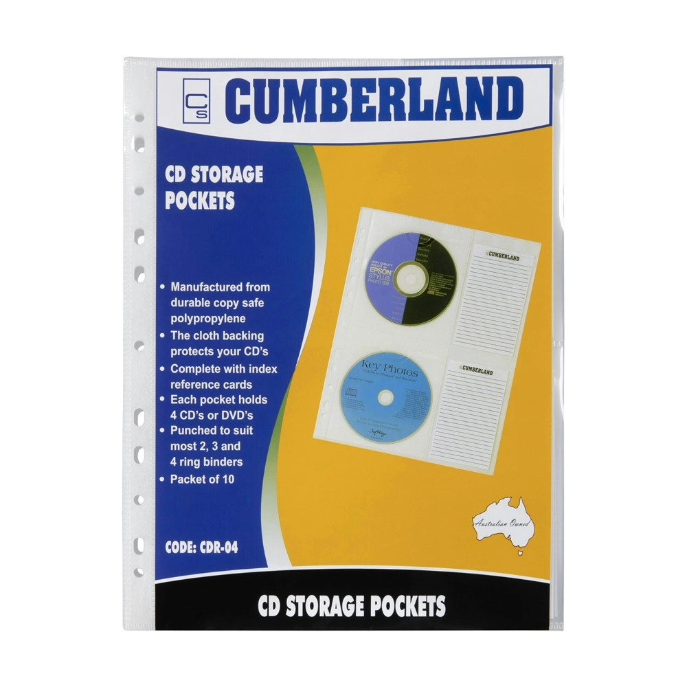 10pc Cumberland A4 CD/DVD Disc Binder Pockets/Sleeves w/ Index Cards Clear