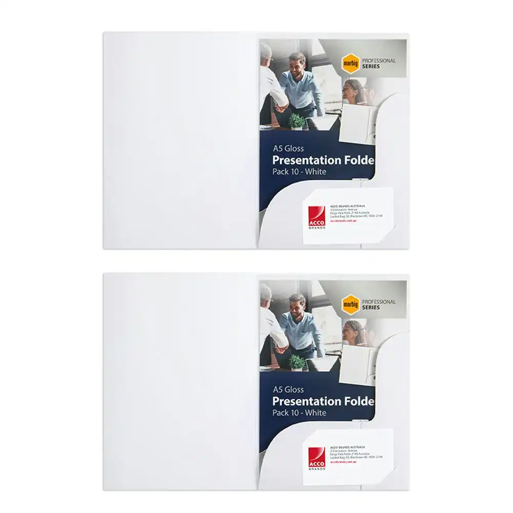 20pc Marbig A5 FIle Gloss Presentation Folder Document Organiser Holder White