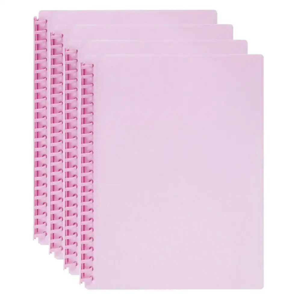 4PK Marbig 20-Pocket A4 Refillable Document Display Book w/Insert Cover - Pink