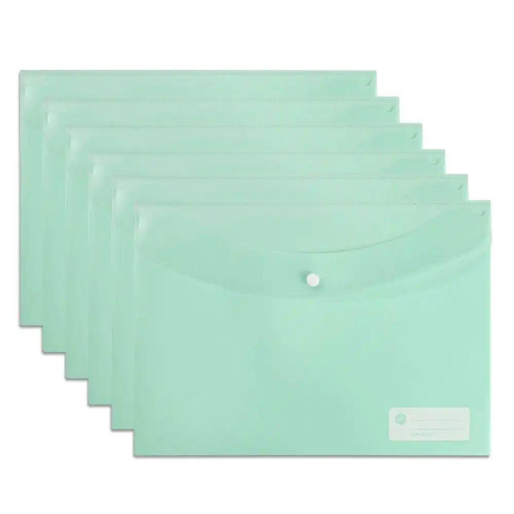10PK Marbig Transparent Doculope Clip Folder A4 Paper Wallet/Sleeve Pastel Green