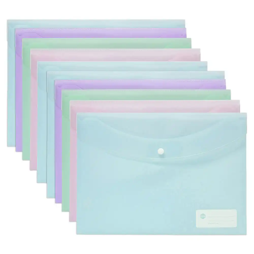 10PK Marbig Transparent Doculope Clip Folder Document Wallet A4 Assorted Pastels