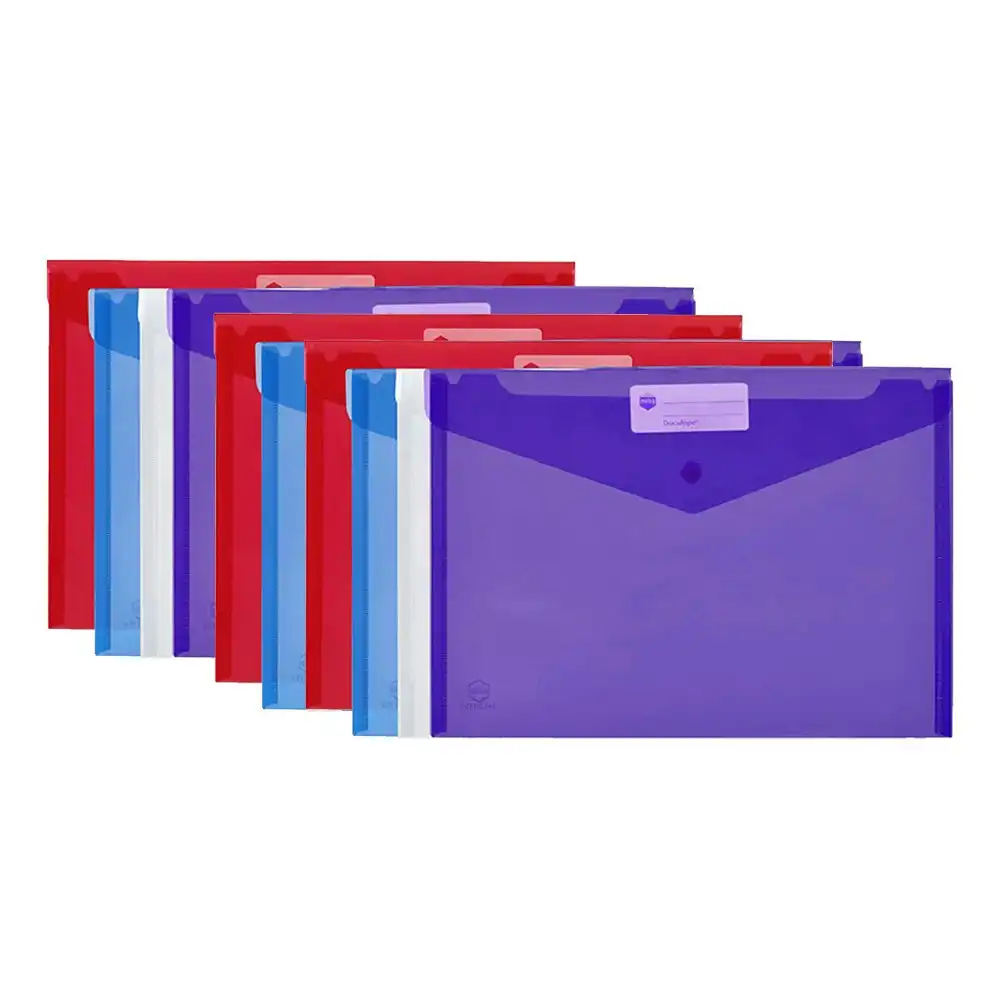 10PK Marbig Transparent Doculope Clip-Shut Folder A4 Paper Wallet/Sleeve Assort.