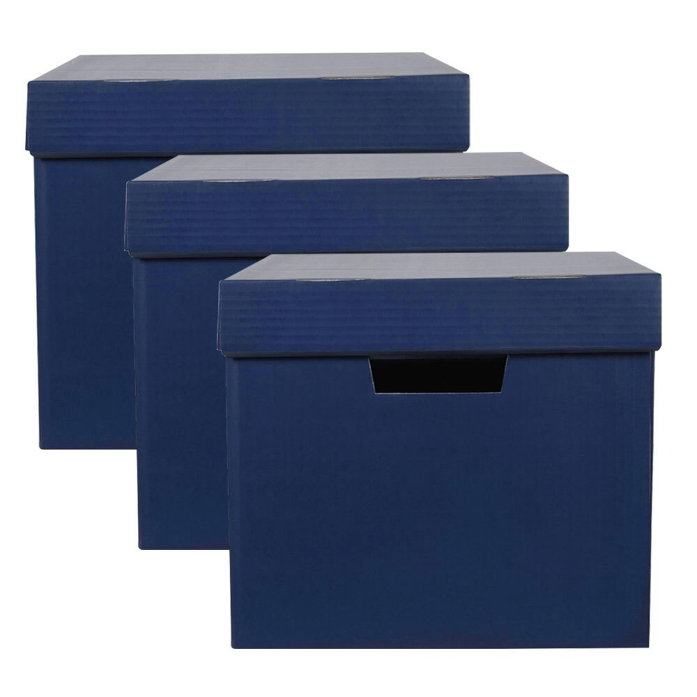 3PK Marbig 41.5cm Archive Box Document Holder Organiser File Storage w/ Lid Navy