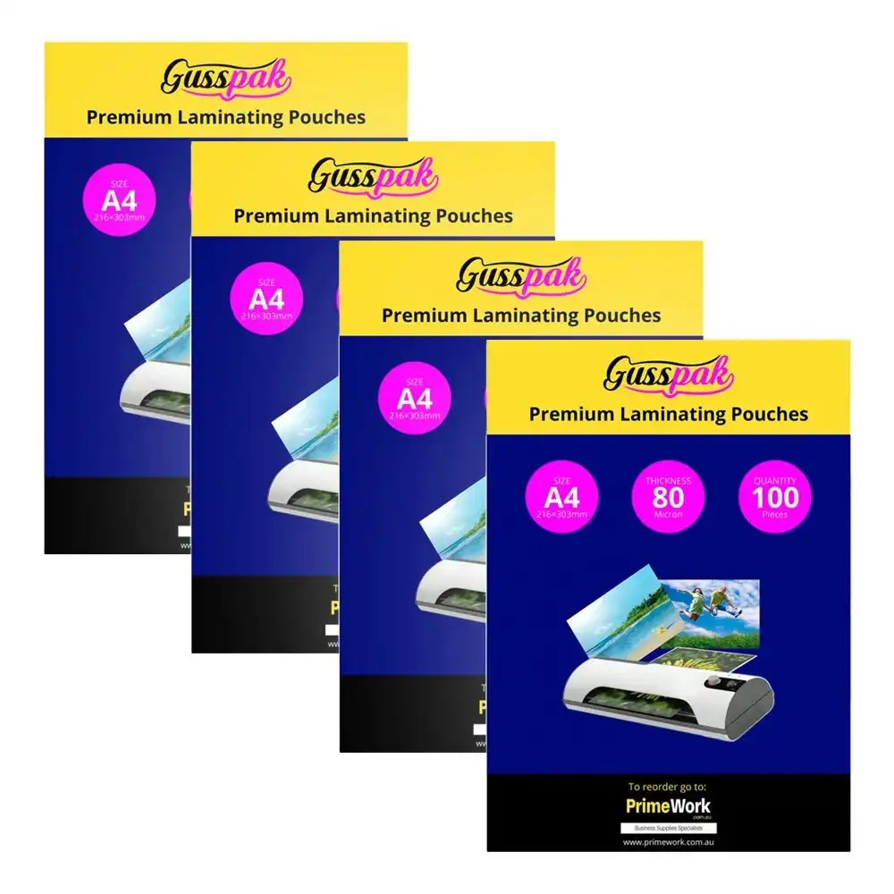 400pc Gusspak Laminating Protective Pouches A4 Page/Poster 80 Micron Gloss