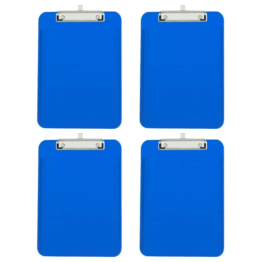 4PK Gusspak Plastic Clipboard A4 Paper - Transparent Blue w/Ruler (25cm/10")