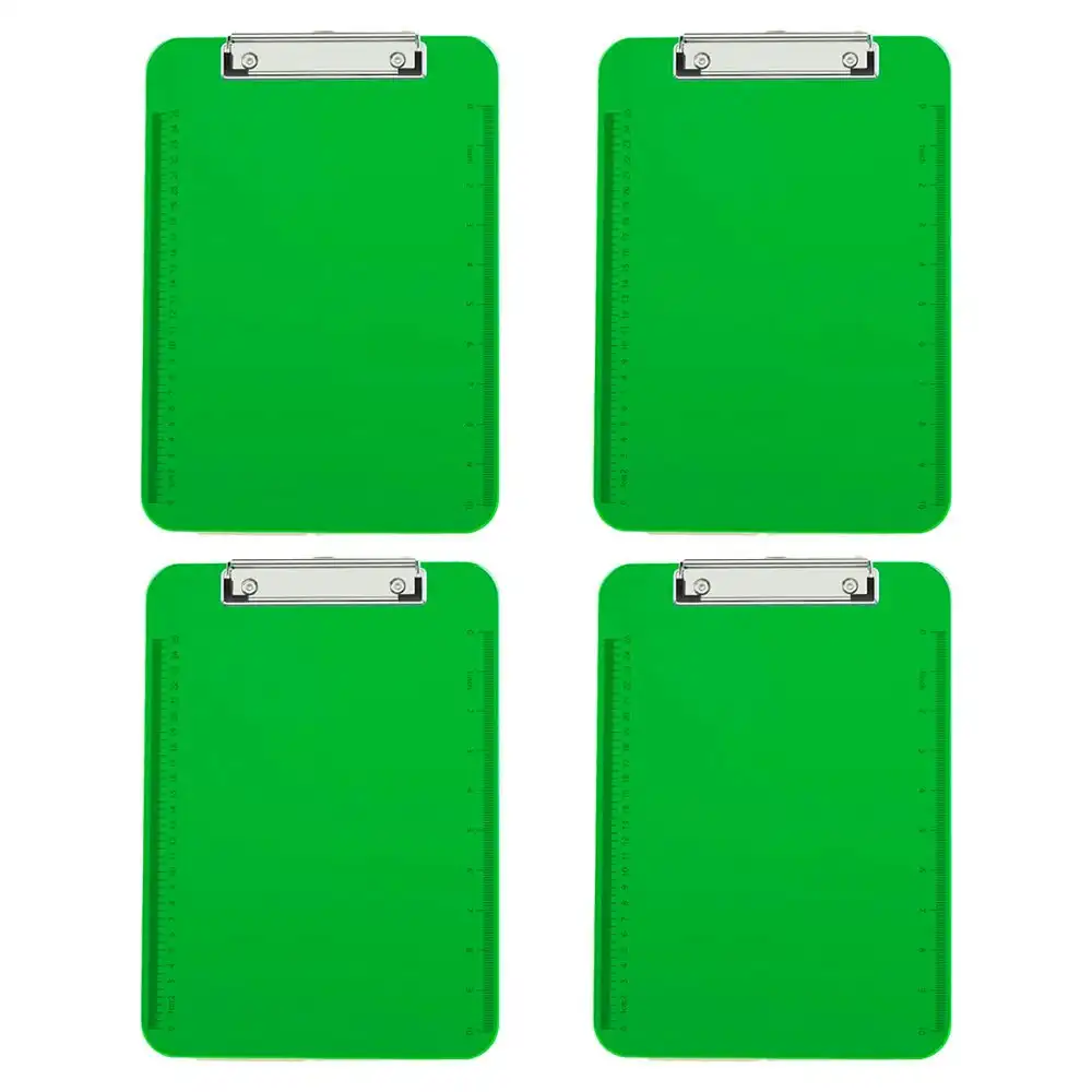 4PK Gusspak Plastic Clipboard A4 Paper - Transparent Green w/Ruler (25cm/10")