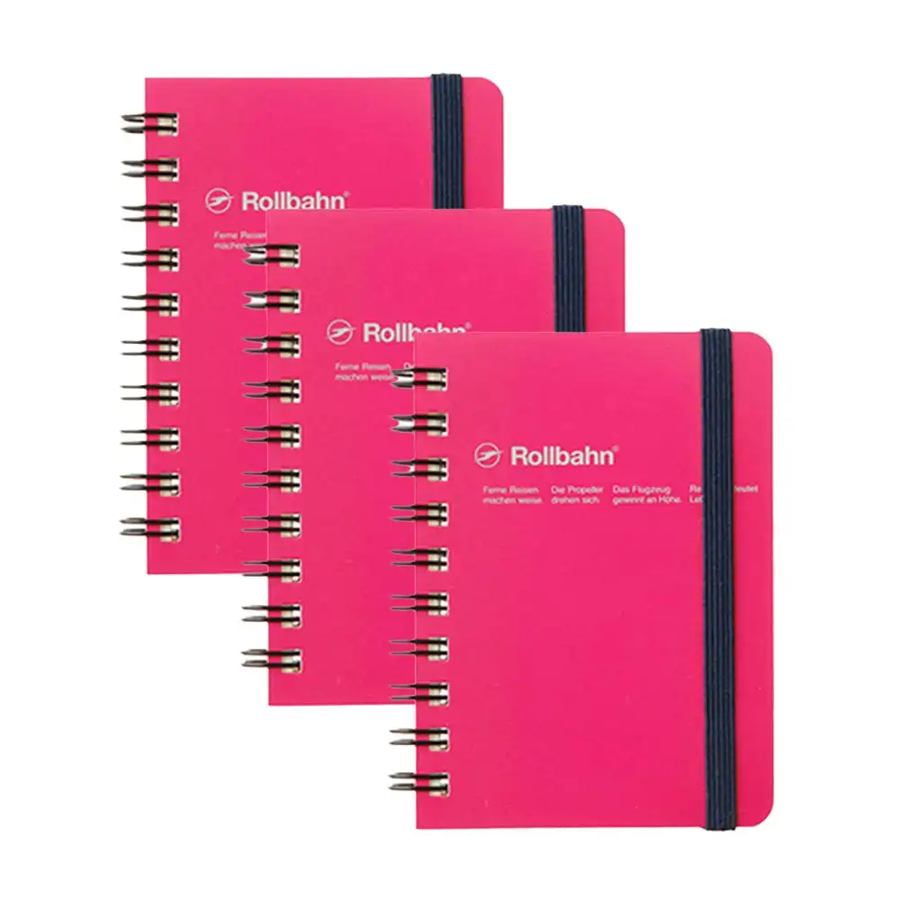 3x Delfonics Rollbahn Mini Spiral Bound Grid Notebook 70gsm Paper 120 Pages Rose