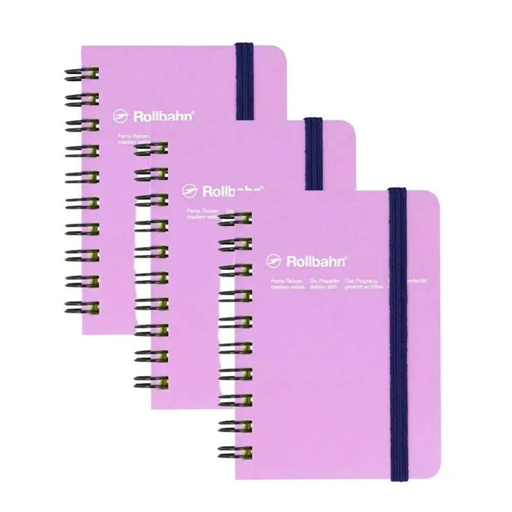 3x Delfonics Rollbahn Mini Spiral Bound Grid Notebook Paper 120 Pages Light PRPL