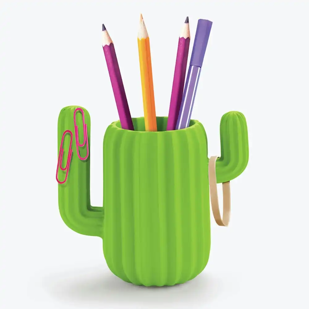 Mustard 15cm Polyresin Cactus Desktop Organiser/Stationery Pen Holder Green