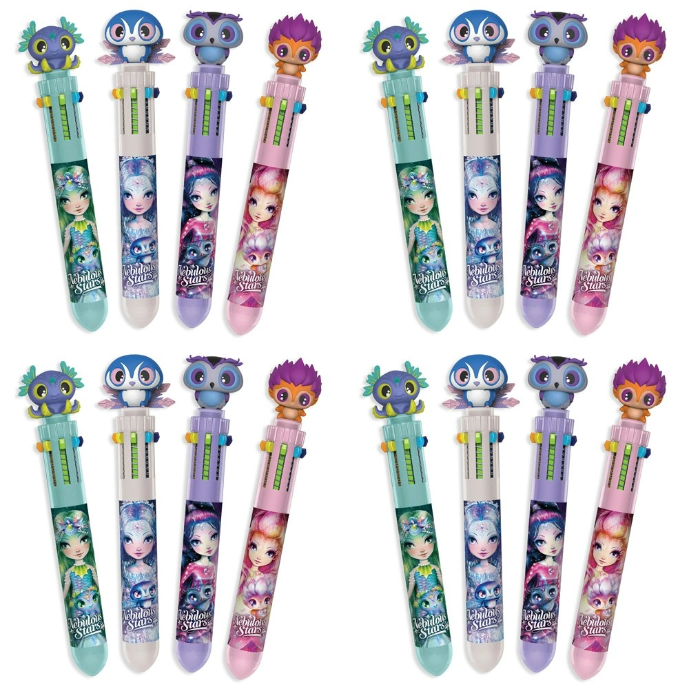 4PK Nebulous Stars 10-Colour Ballpoint Pen Kids School Writing Stationery Assort