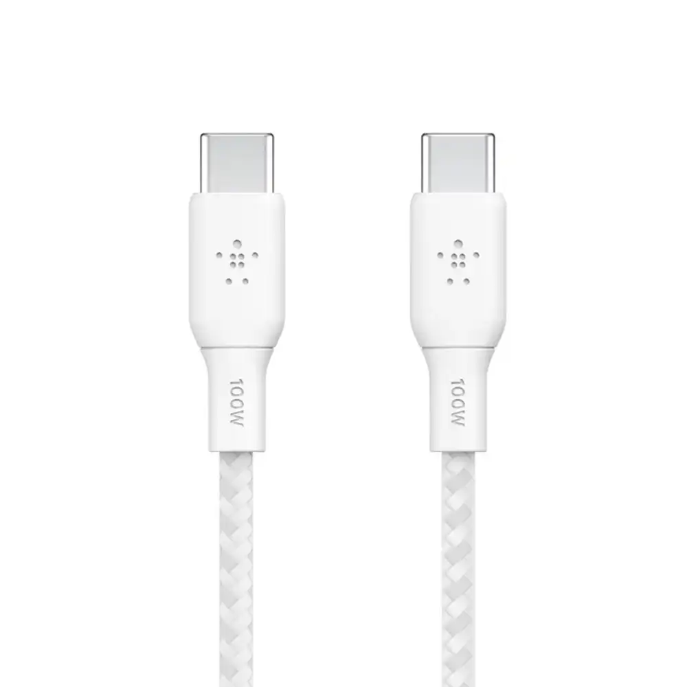 2pc Belkin BoostCharge 2M USB-C To USB-C 2.0 Braided Cable 100W - White