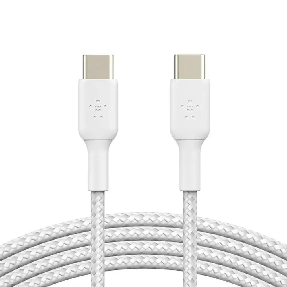 2pc Belkin BoostCharge 1M USB-C To USB-C Double Braided Cable 60W - White