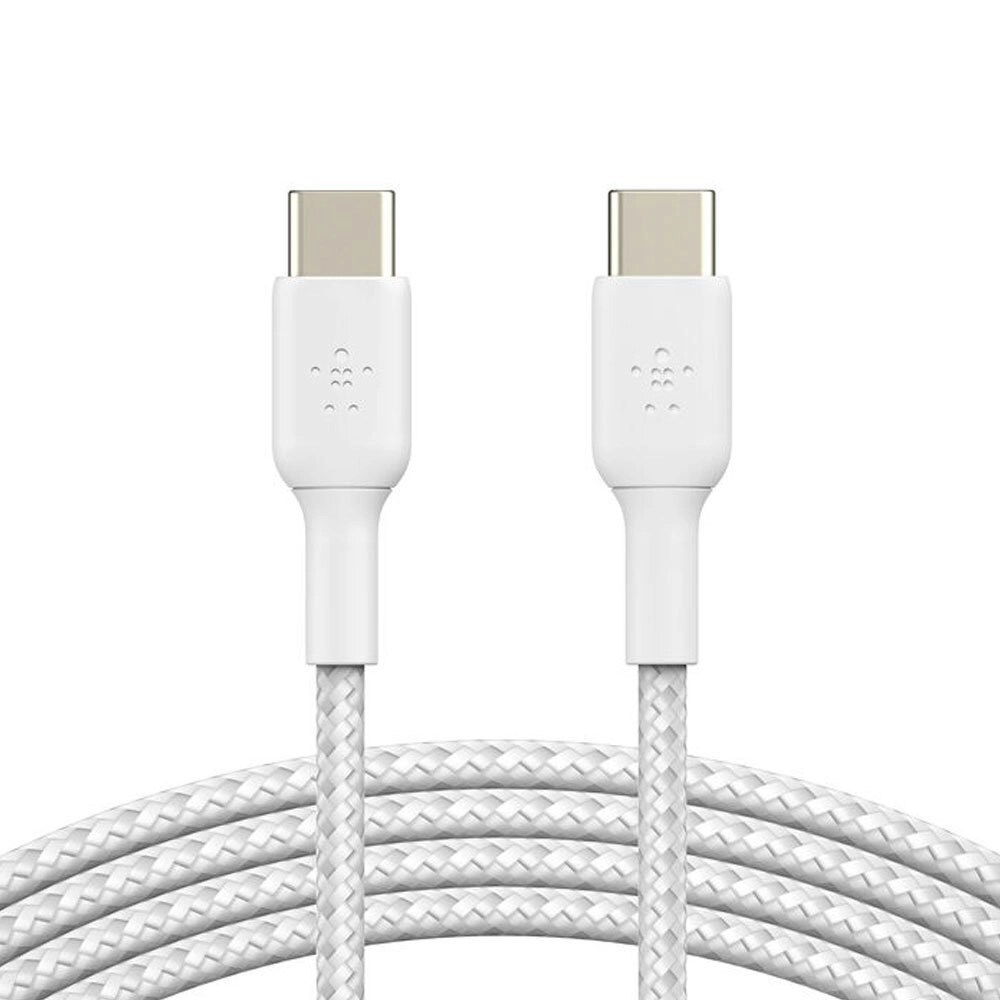 2pc Belkin BoostCharge 1M USB-C To USB-C Double Braided Cable 60W - White