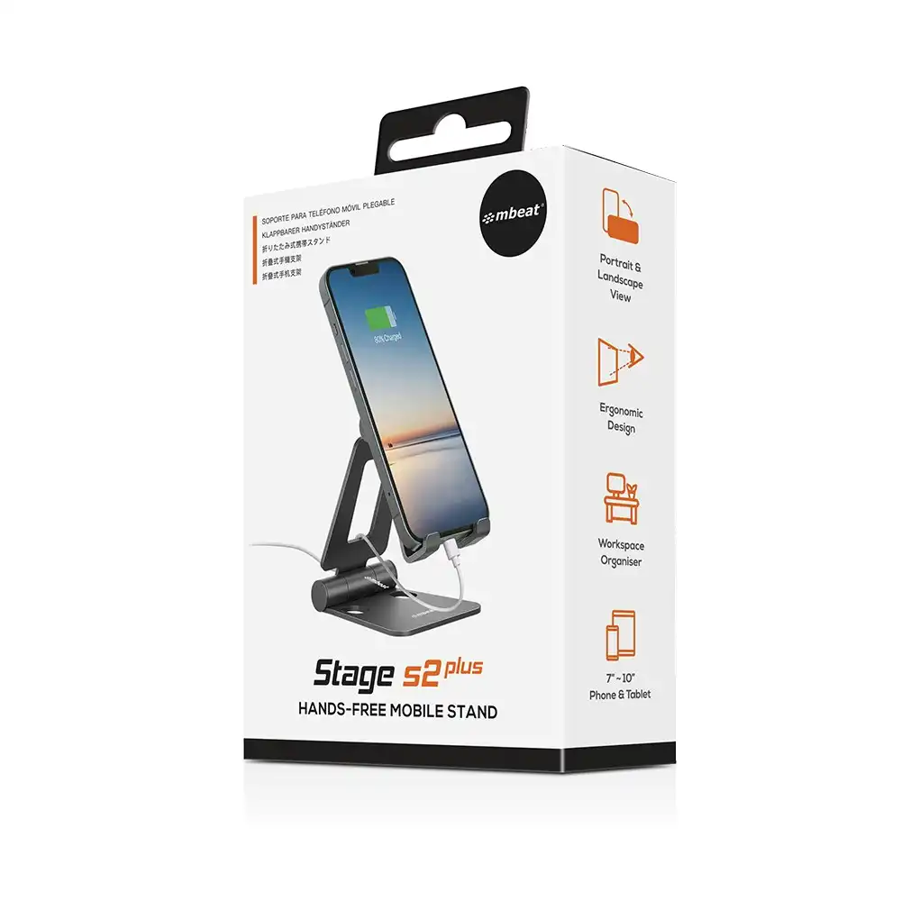 mBeat Stage S2+ Hands-Free Fold Up Portable Mobile Phone Desk Stand Holder