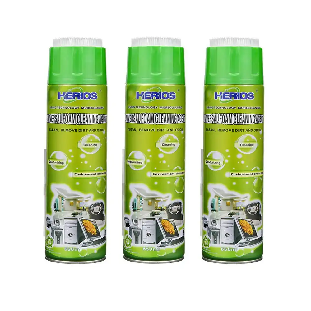 3PK Herios 650ml Universal Foam Cleaning Agent Laptop/Car Seat Cleaner Remover