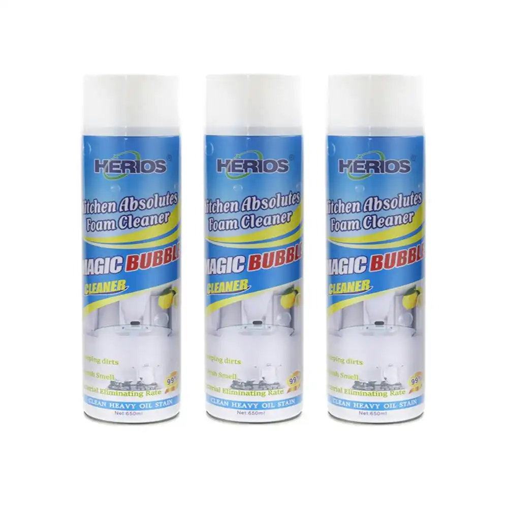 3PK Herios 650ml Kitchen Absolute Foam Cleaner Microwave/Oven Grease Remover