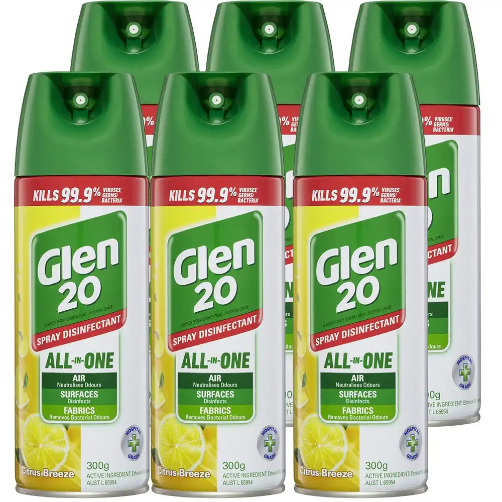 6PK Glen 20 Disinfectant Spray 300g Kills 99.9% of Germs Citrus Breeze