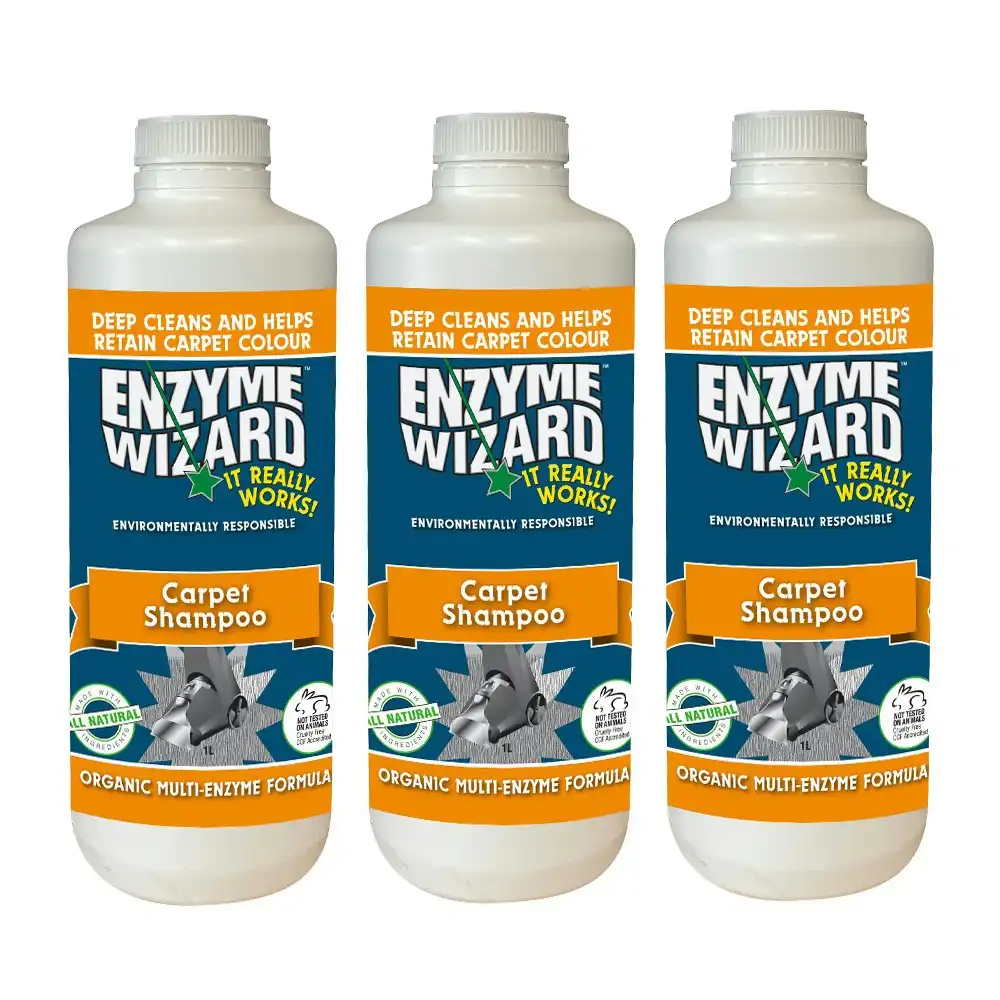 3x Enzyme Wizard Carpet/Rug Synthetics Fabric Shampoo Surface Stain Cleaner 1L