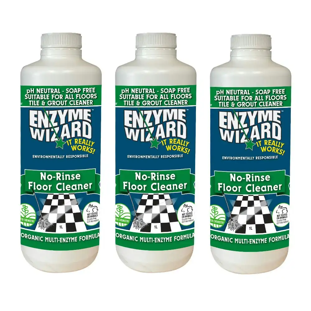 3x Enzyme Wizard No Rinse Kitchen Floor Surface Grease/Stain/Odour Cleaner 1L