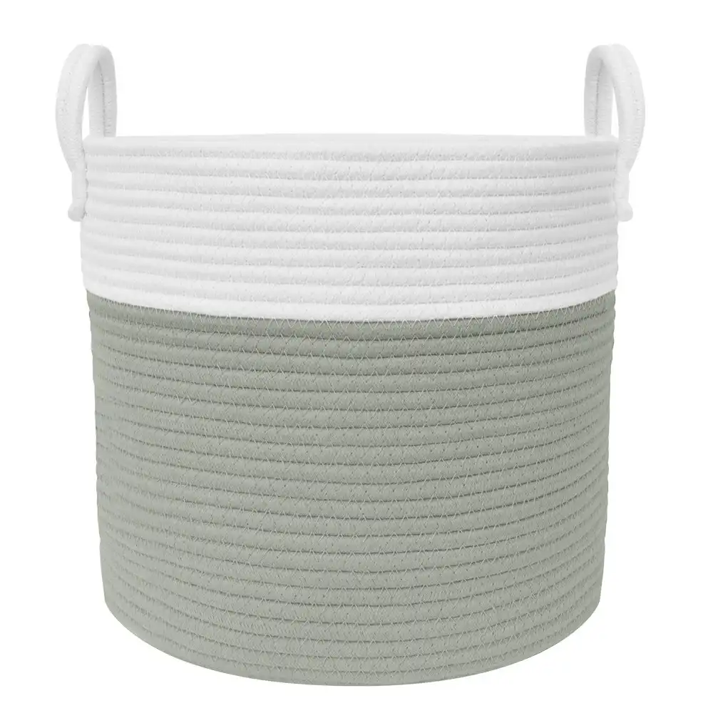 Living Textiles 35cm Cotton Rope Hamper Laundry Basket Storage Medium White/Sage