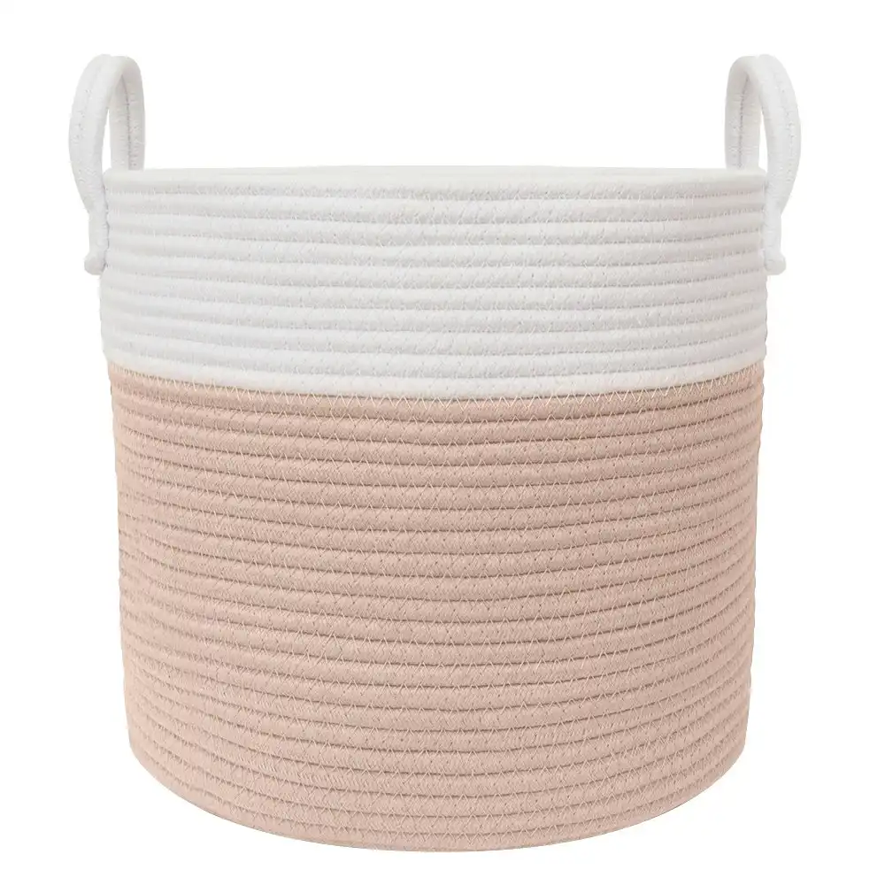 Living Textiles 35cm Cotton Rope Hamper Laundry Basket Storage Med White/Blush