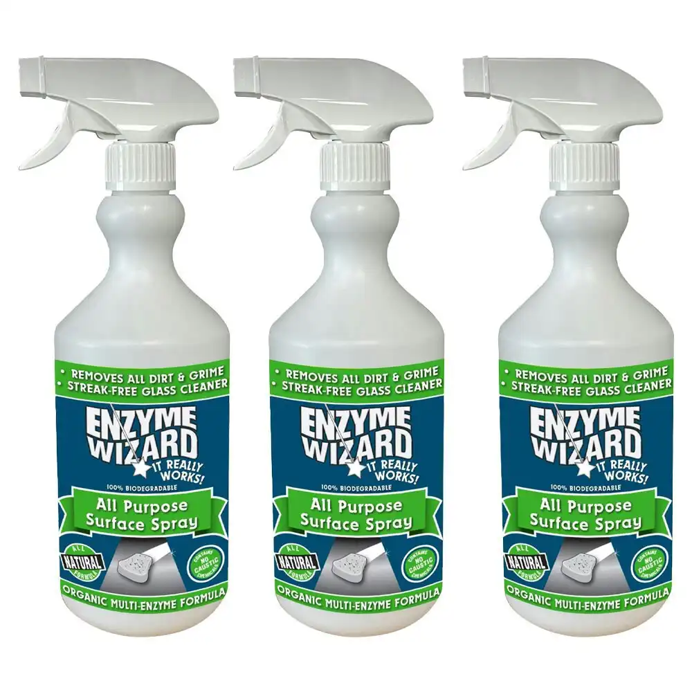 3PK Enzyme Wizard All-Purpose Surface Grime & Odour Cleaner Spray Bottle 750ml