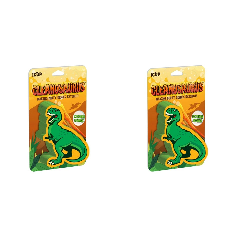 2PK iCUP Inc Cleanosaurus 11cm Kitchen Dishwashing Sponge/Foam Scrub Cleaner GRN