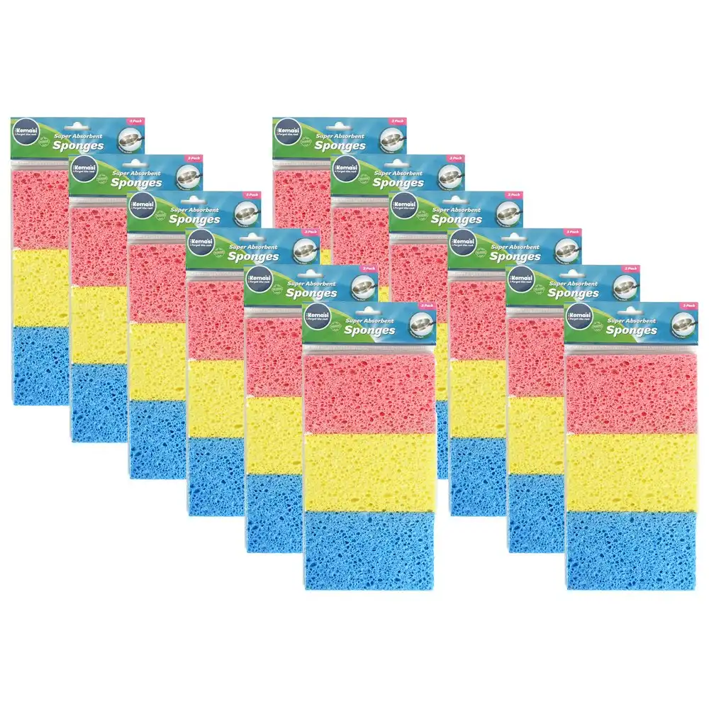 12x kemasi Super Absorbent Durable Sponges Kitchen Dishwashing Cleaning Assorted