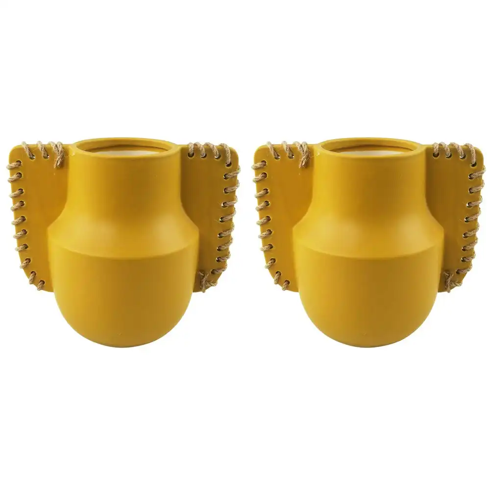 2x Urban Ainsley 23cm Ceramic Plant/Flower Vase Home Display Pot Medium Mustard