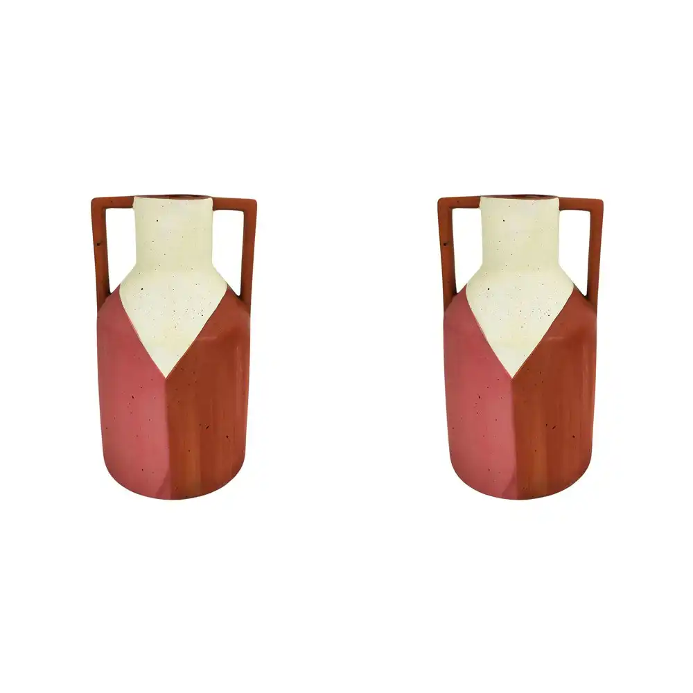 2x Urban Windsor 25cm Ceramic Plant/Flower Vase Display Pot Large Terracotta/WHT
