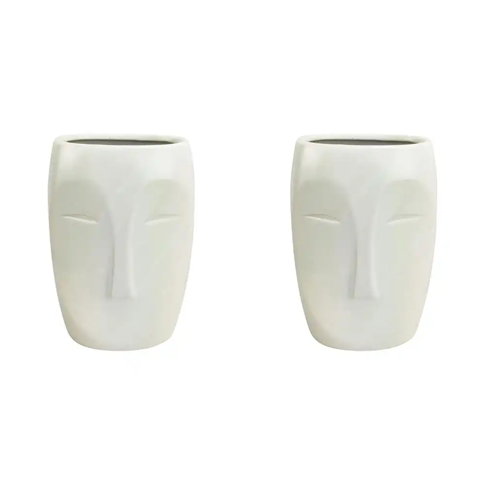 2x Urban Aztec Face 22cm Ceramic Plant/Flower Vase Home Display Pot Large White