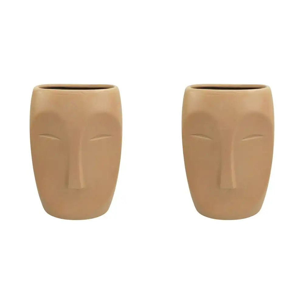 2x Urban Aztec Face 22cm Ceramic Plant/Flower Vase Home Display Pot Large Beige