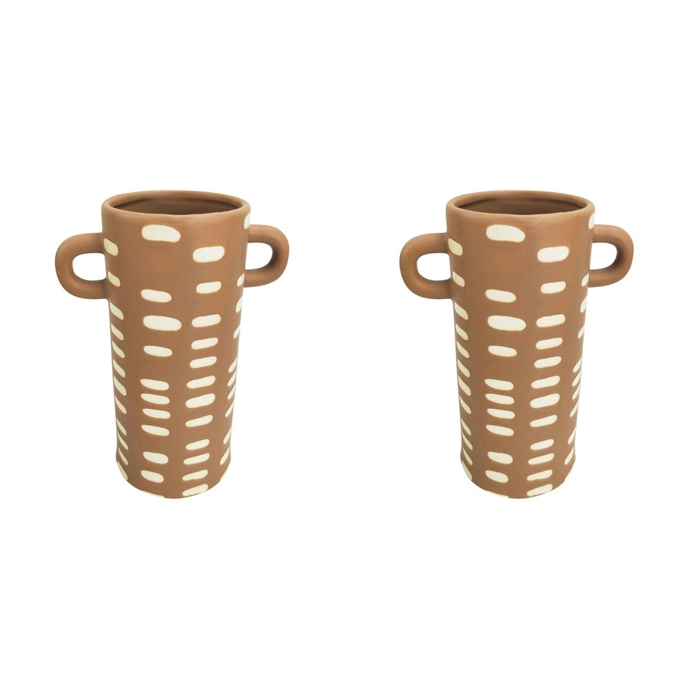 2x Urban Lydia 22cm Ceramic Plant/Flower Vase Home Decorative Display Pot Beige