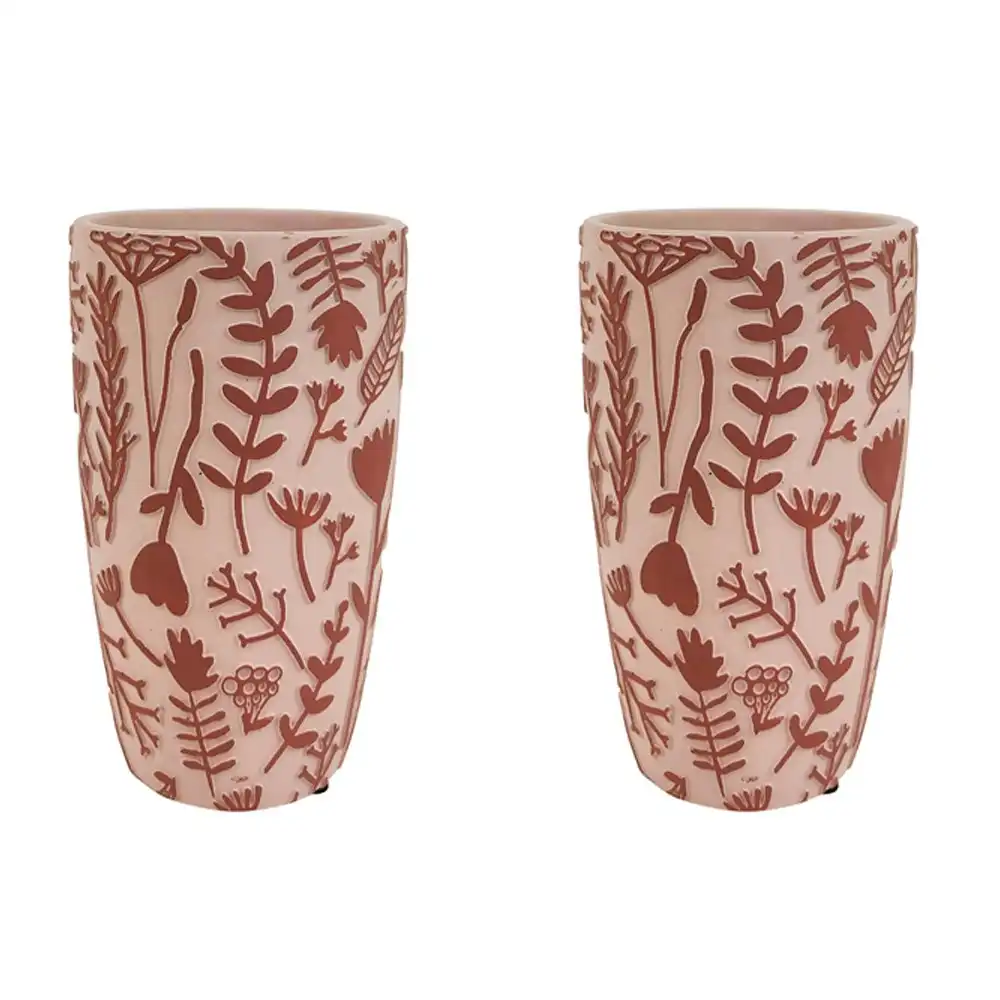 2x Urban Alex Floral 21cm Ceramic Plant/Flower Vase Display Pot Large Pink/Red