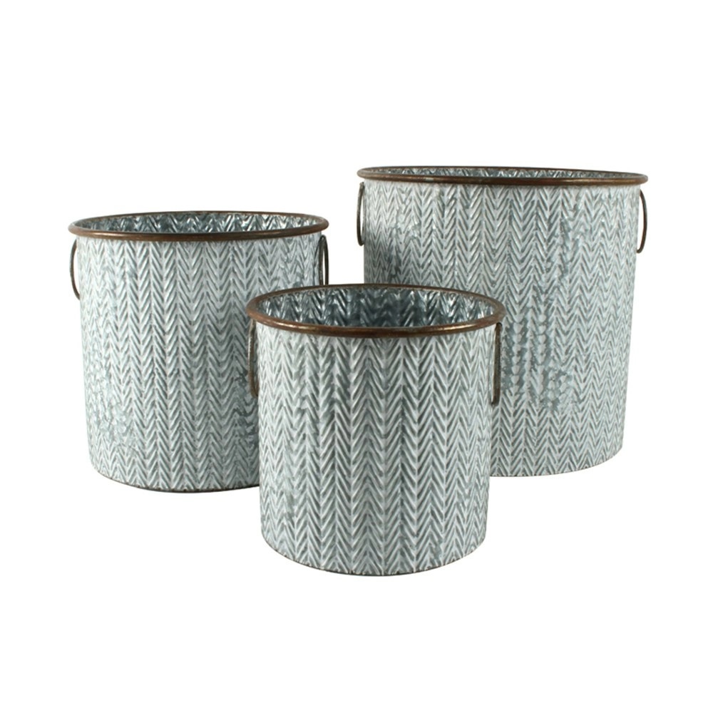 3pc Maine & Crawford Camella Metal Round Plant Pot Storage Home/Room Decor Grey