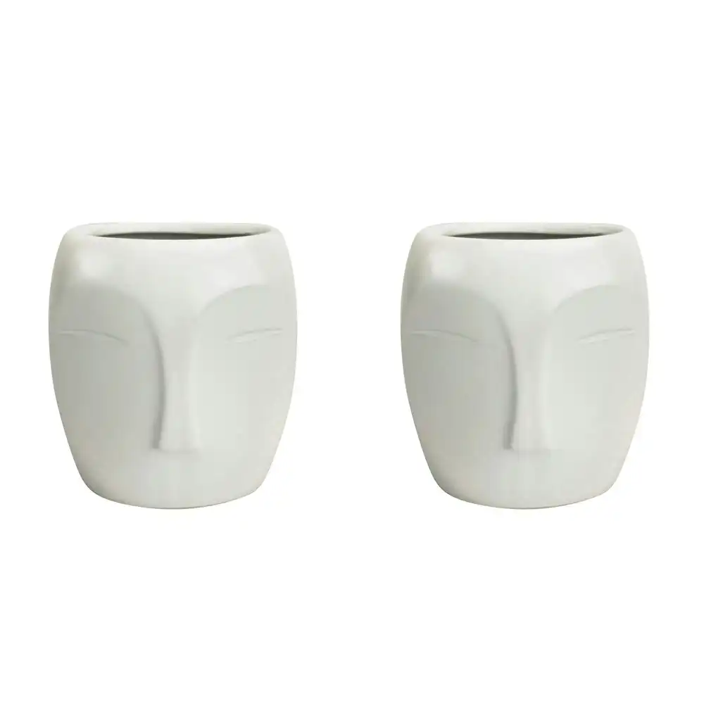 2x Urban Aztec Face 13cm Ceramic Plant/Flower Vase Home Display Pot Small White