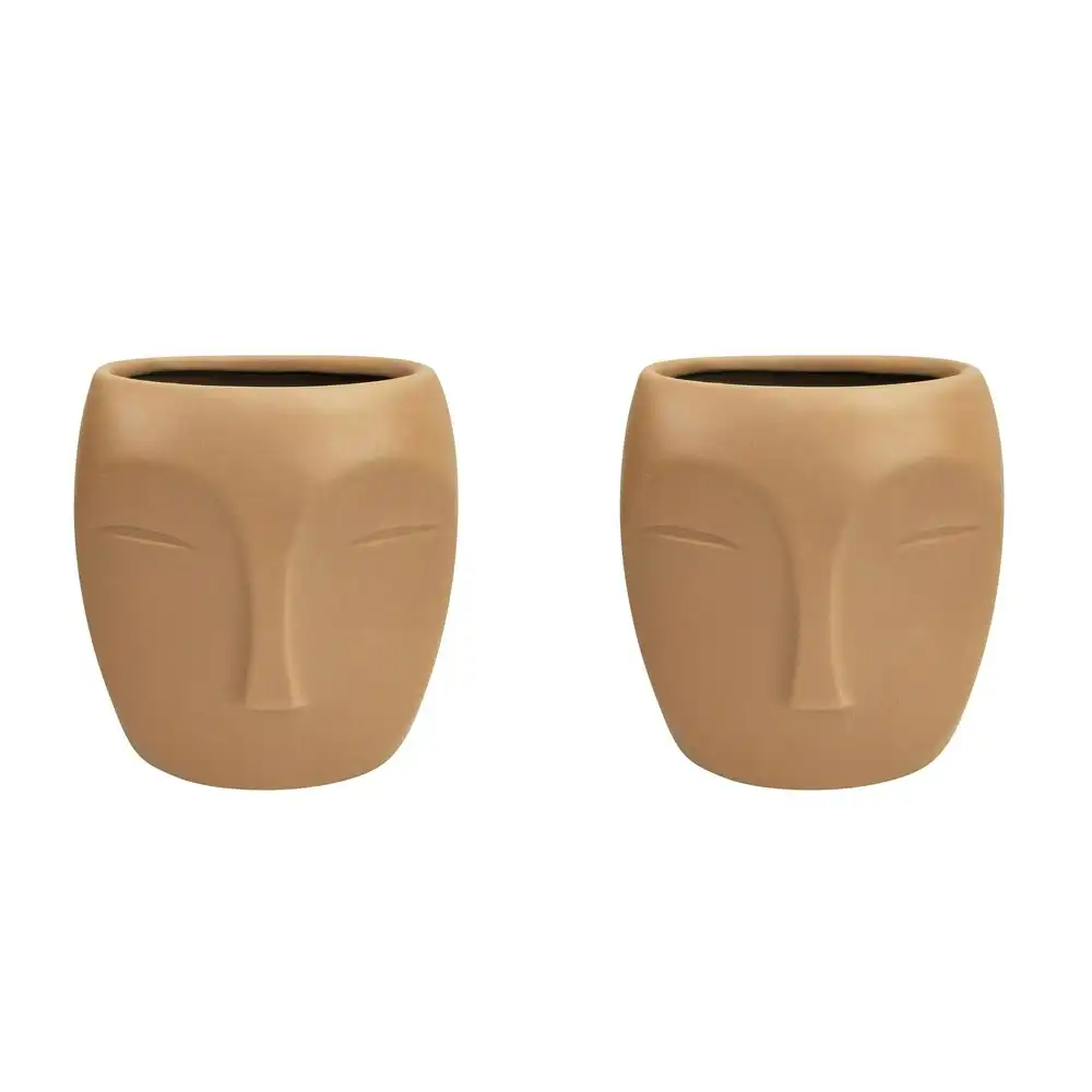 2x Urban Aztec Face 13cm Ceramic Plant/Flower Vase Home Display Pot Small Beige