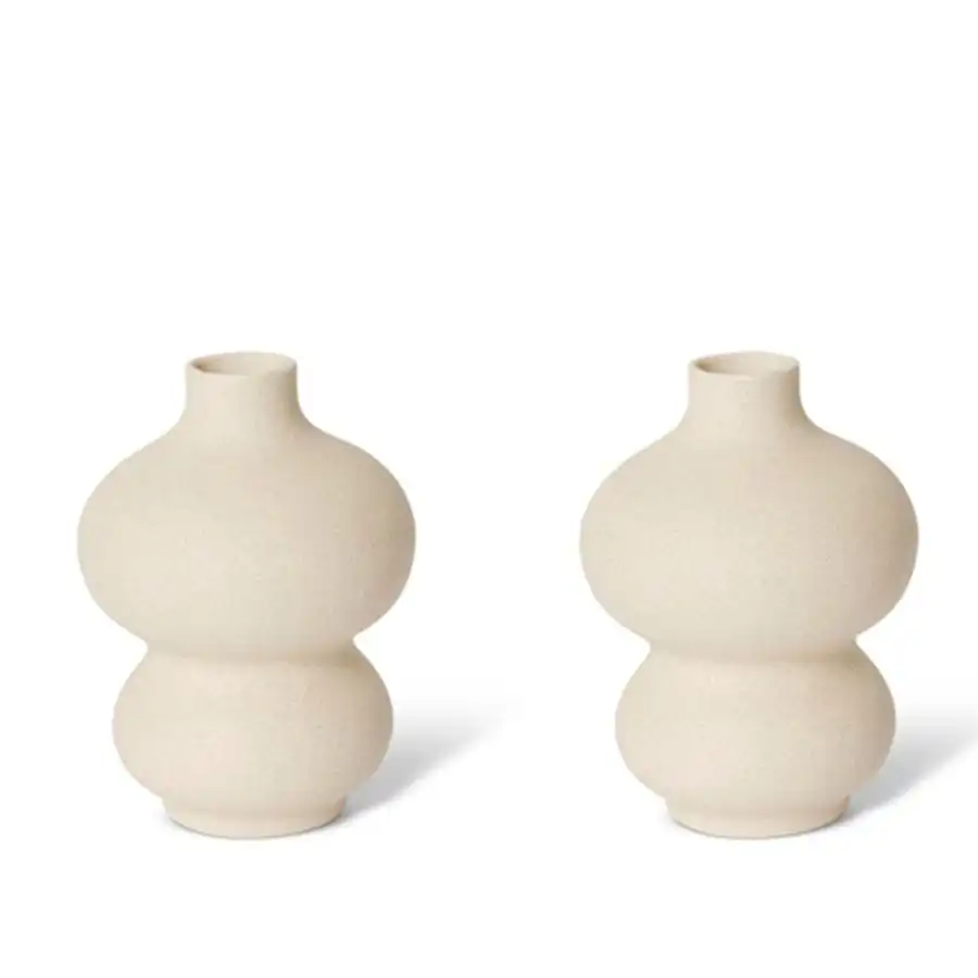 2x E Style Amara 15cm Ceramic Plant/Flower Vase Tabletop Display Decor Cream