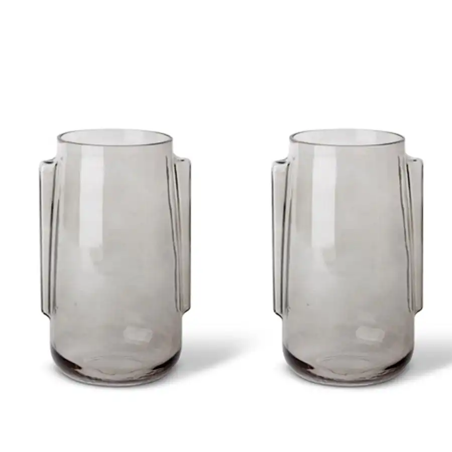 2x E Style 28cm Glass Koami Tall Plant/Flower Vase Tabletop Decor Smoky Grey