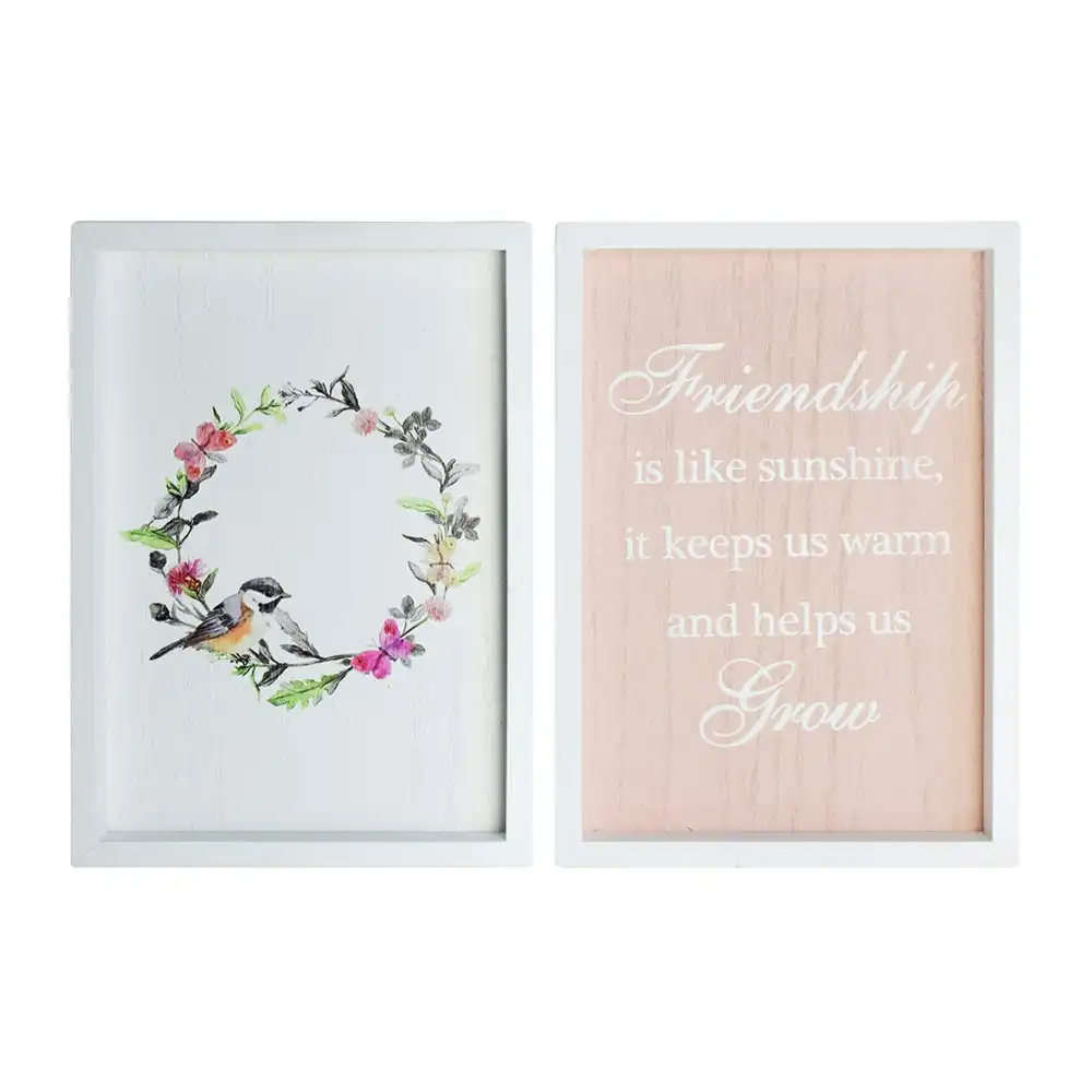 2pc MDF 28cm Friendship Sign Home/Bedroom Decorative Plaque Set Pink/White